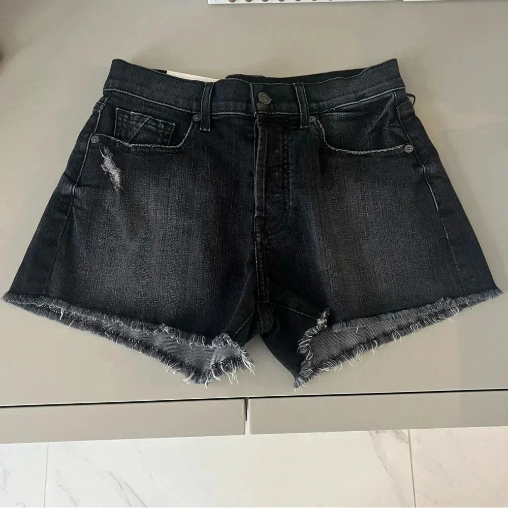 7 For All Mankind Jean Monroe Shorts in Black- Brand New with Tags; Size 25
